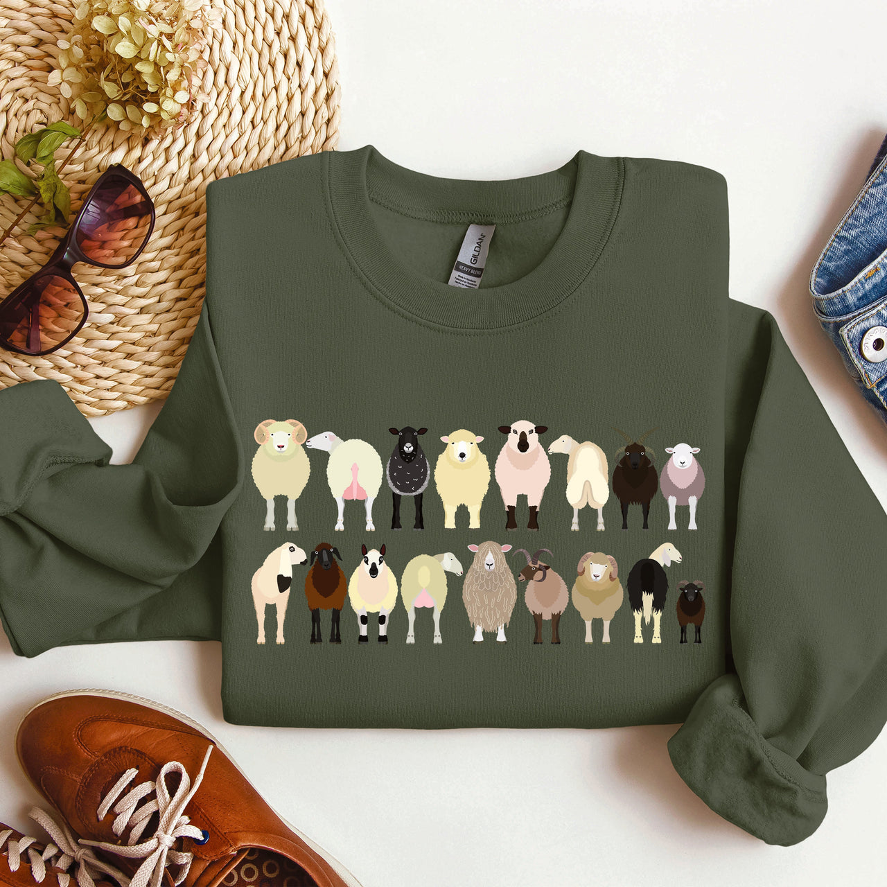 Sheep Breeds Farm Animal Lover Cozy Fleece Plush Classic Fit Vintage Style Sweatshirt