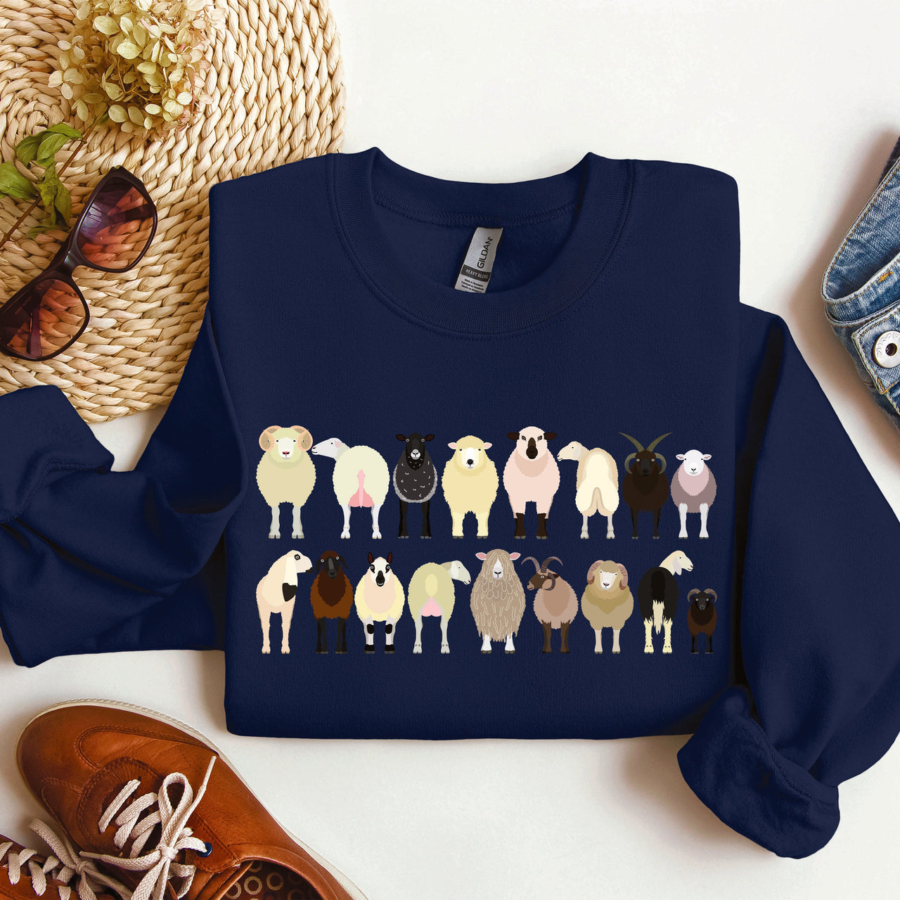 Sheep Breeds Farm Animal Lover Cozy Fleece Plush Classic Fit Vintage Style Sweatshirt