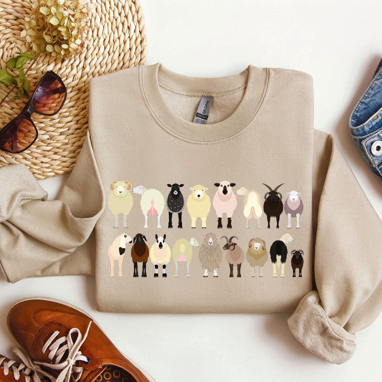 Sheep Breeds Farm Animal Lover Cozy Fleece Plush Classic Fit Vintage Style Sweatshirt