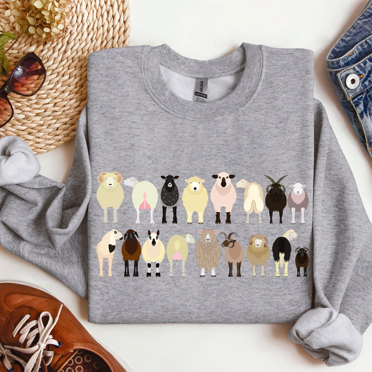 Sheep Breeds Farm Animal Lover Cozy Fleece Plush Classic Fit Vintage Style Sweatshirt