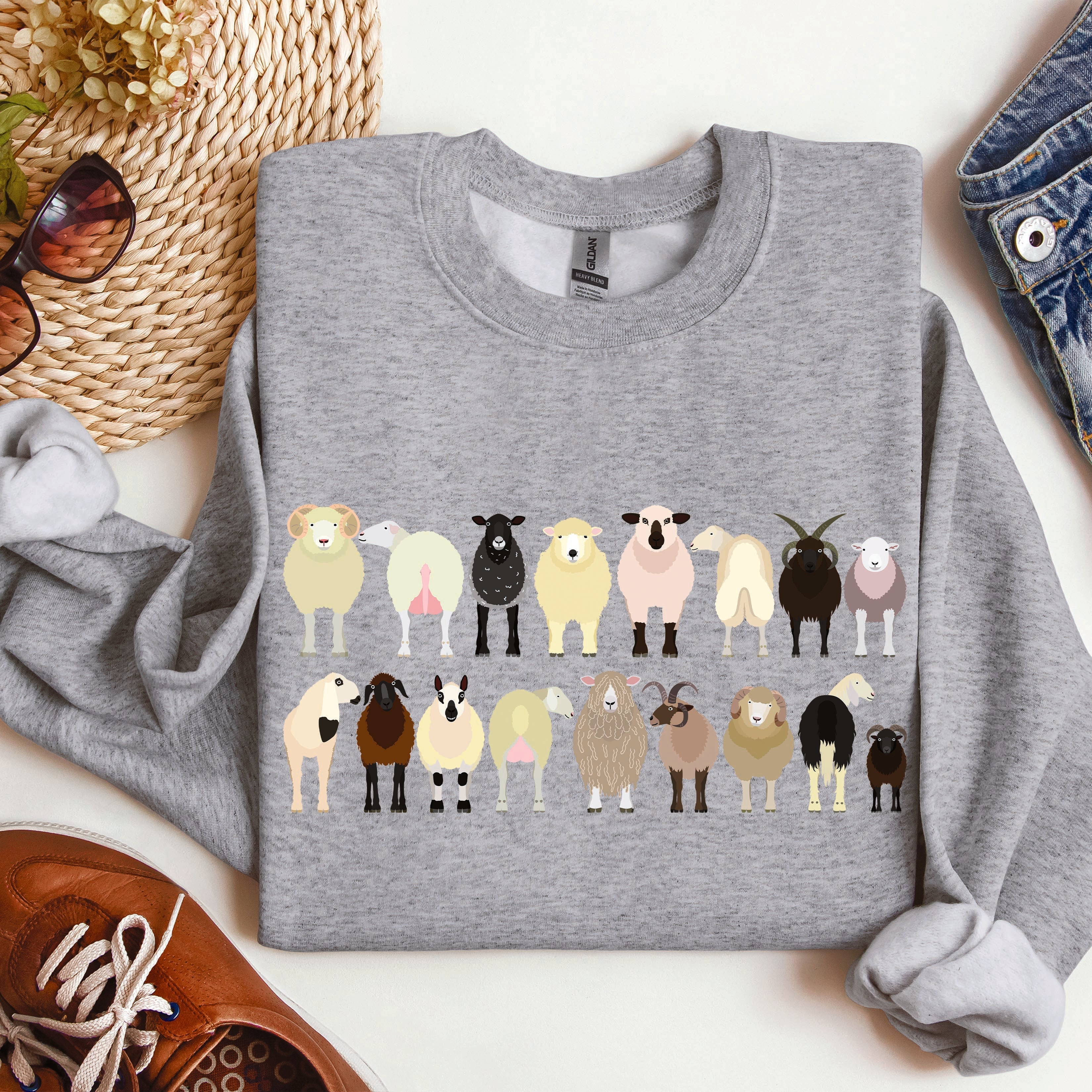 Sheep Breeds Farm Animal Lover Cozy Fleece Plush Classic Fit Vintage Style Sweatshirt