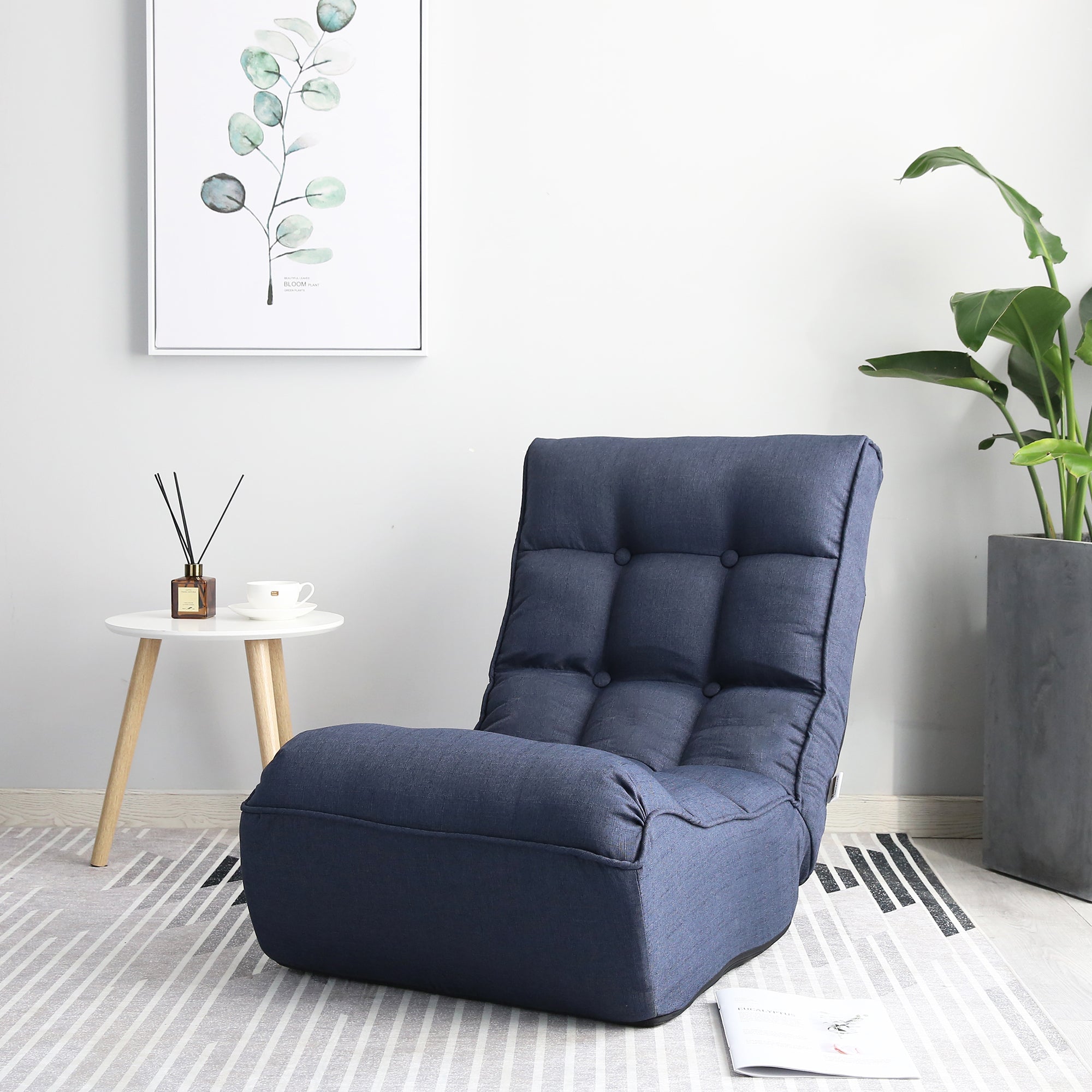 Single sofa reclining chair Japanese chair lazy sofa tatami balcony reclining chair leisure sofa adjustable chair,Navy