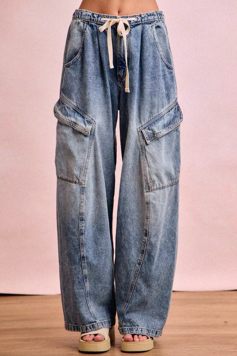 BiBi Baggy Barrel Jeans With Cargo Pockets