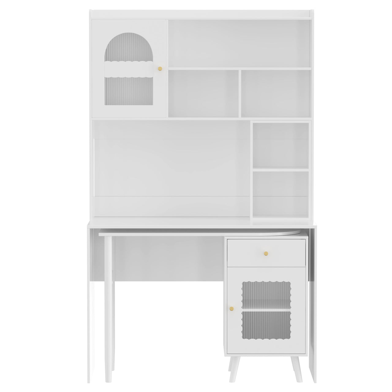 Computer Desk with 90 Degree Rotating Desktop, 43x70 Inch Office Desk with Storage Drawer and Cabinets, Gaming Desk with Shelves, Writing Desk for Study, Work Desk for Home (Old SKU:N733P279101K)