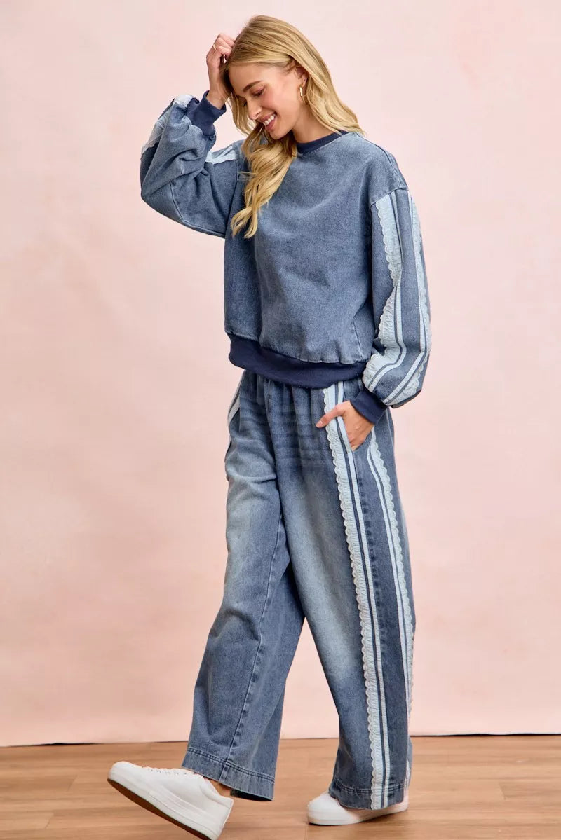 BiBi Washed Lace Contrast Sided Jeans