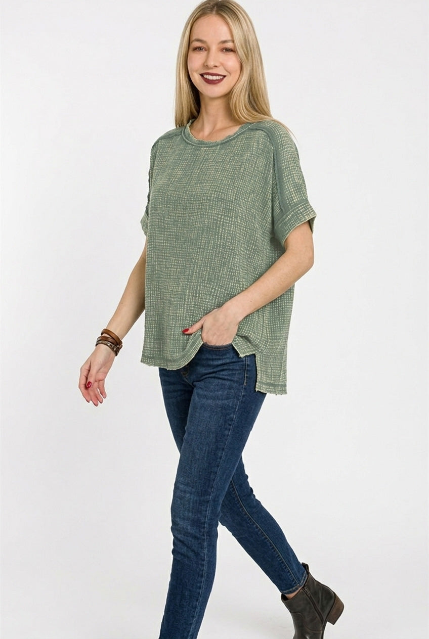 Zenana Acid Washed Double Gauze Round-neck Tee