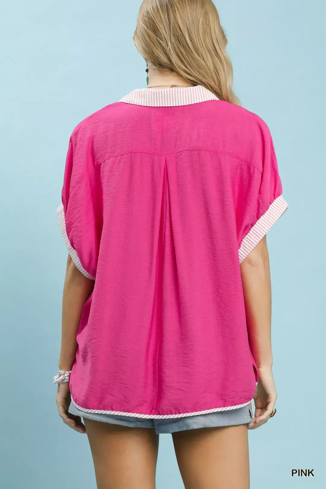 Umgee Oversized Contrast Stripe Trim Top