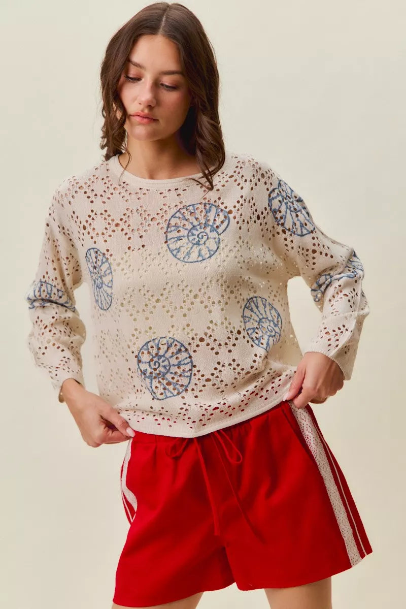 SO ME Seashell Lightweight Sweater Top