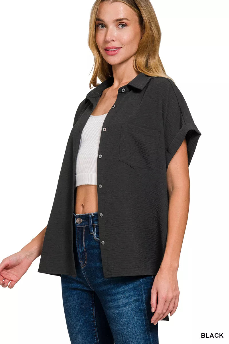 Zenana Full Size Woven Airflow Button Down Shirt Plus Size