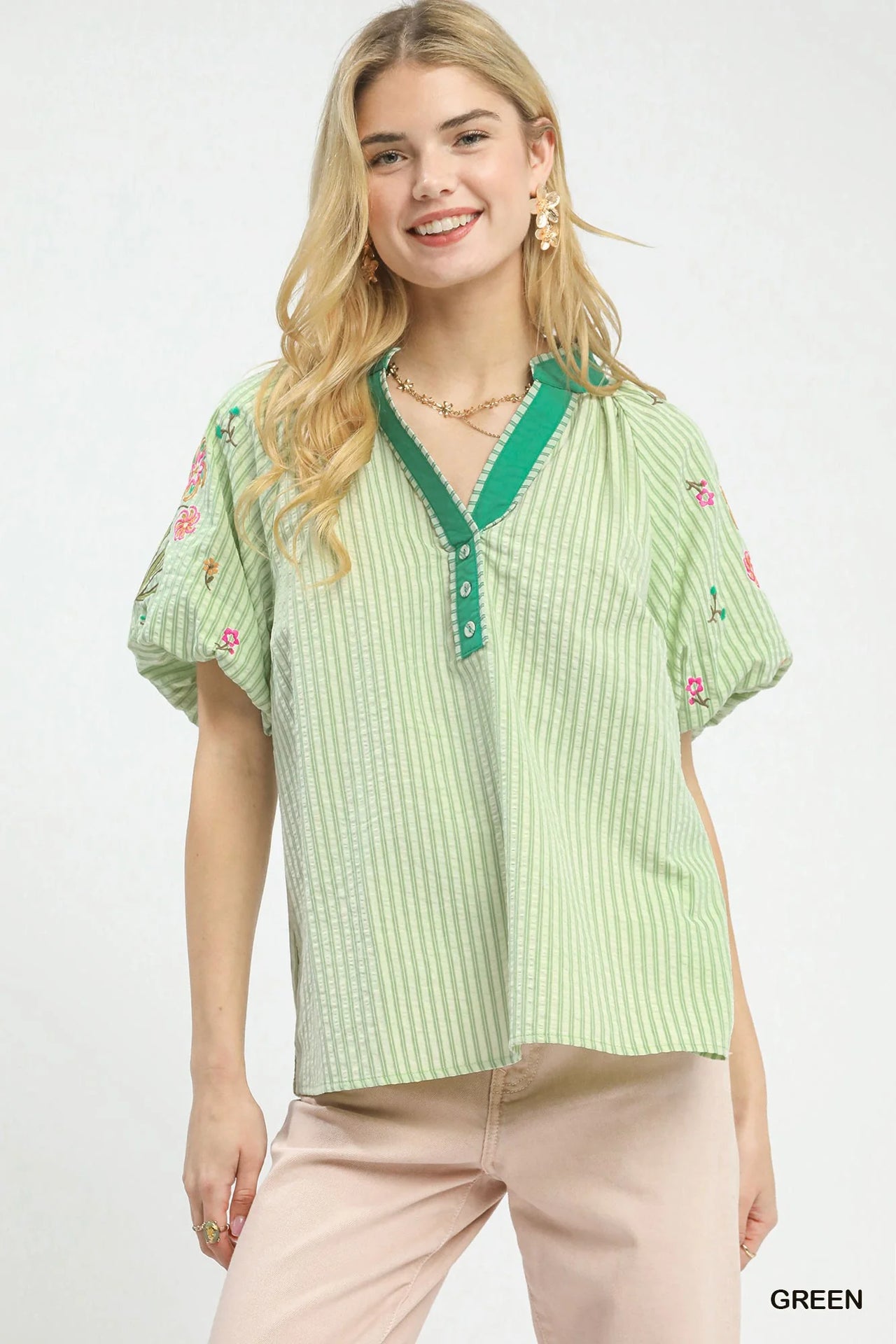 Umgee Embroidered Stripe Top