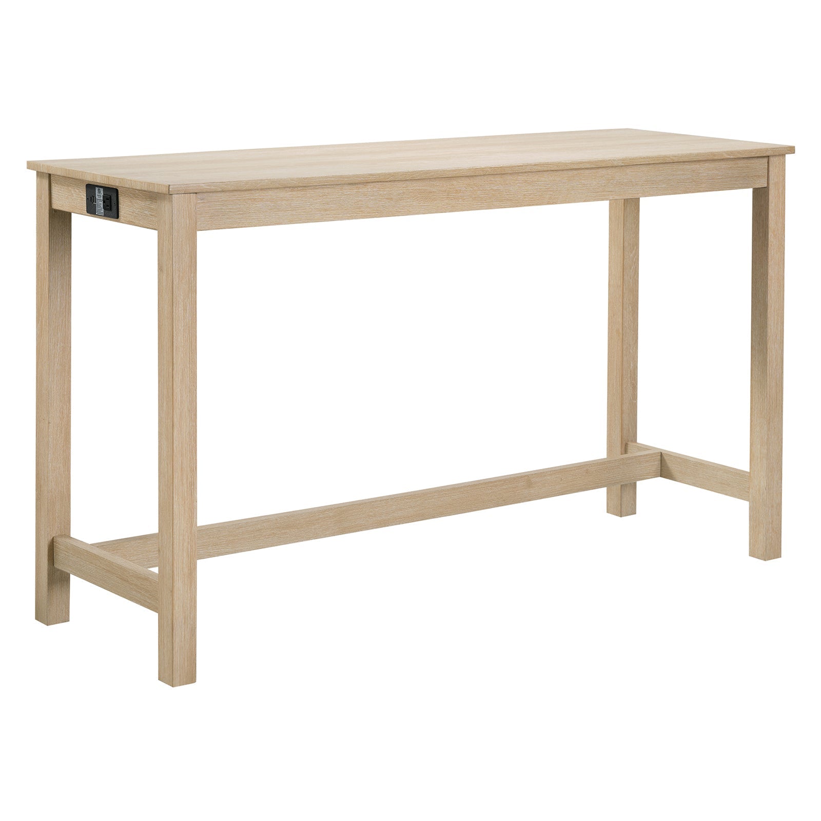 4 Piece Bar Table Set with Power Outlet,Bar Table Set with Chairs,Sofa Bar Table with Stools,Behind Couch Table with 3 Padded Stools for Living Room,Dining room, Light Oak