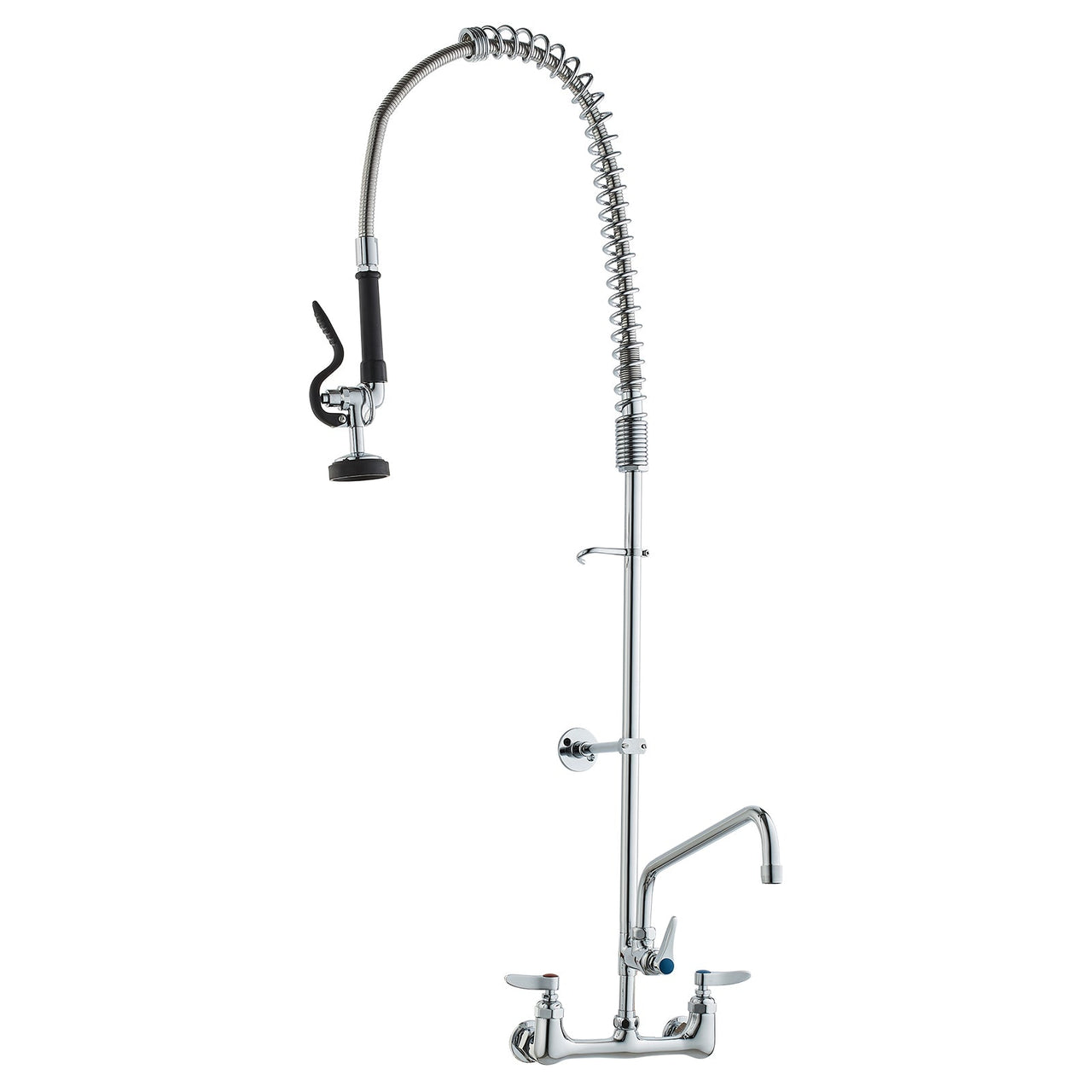Commercial Faucet with Pre-Rinse Sprayer, 47' Height, 8' Center, 12' Swing Spout, Wall Mount Kitchen Sink Faucet, Brass Constructed Device with Pull Down Spray, for 1/2/3 Compartment Sink
