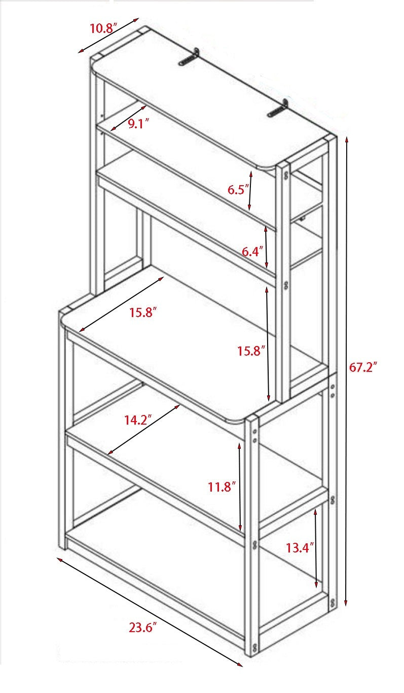 23.62' White and Black color Bakers Rack for Kitchen with Storage, Coffee Bar, 5-Tier Kitchen Shelves, Microwave Stand