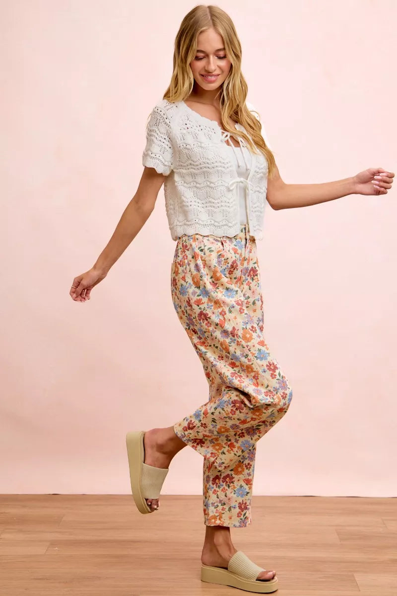 BiBi Washed Floral Printed Twill Barrel Pants