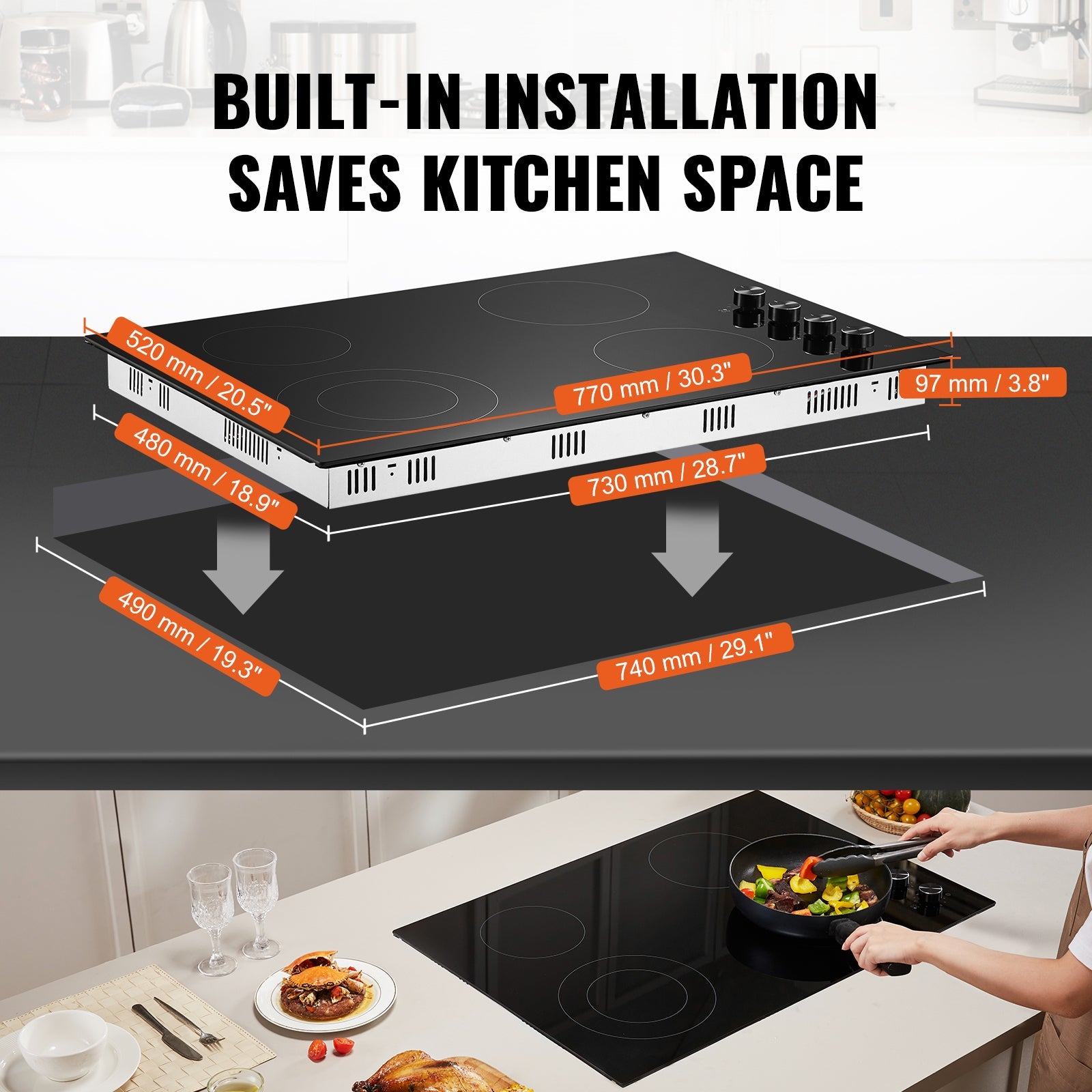 Built-in Electric Cooktop Radiant Ceramic Cooktop 4 Burners 30.3x20.5 inch