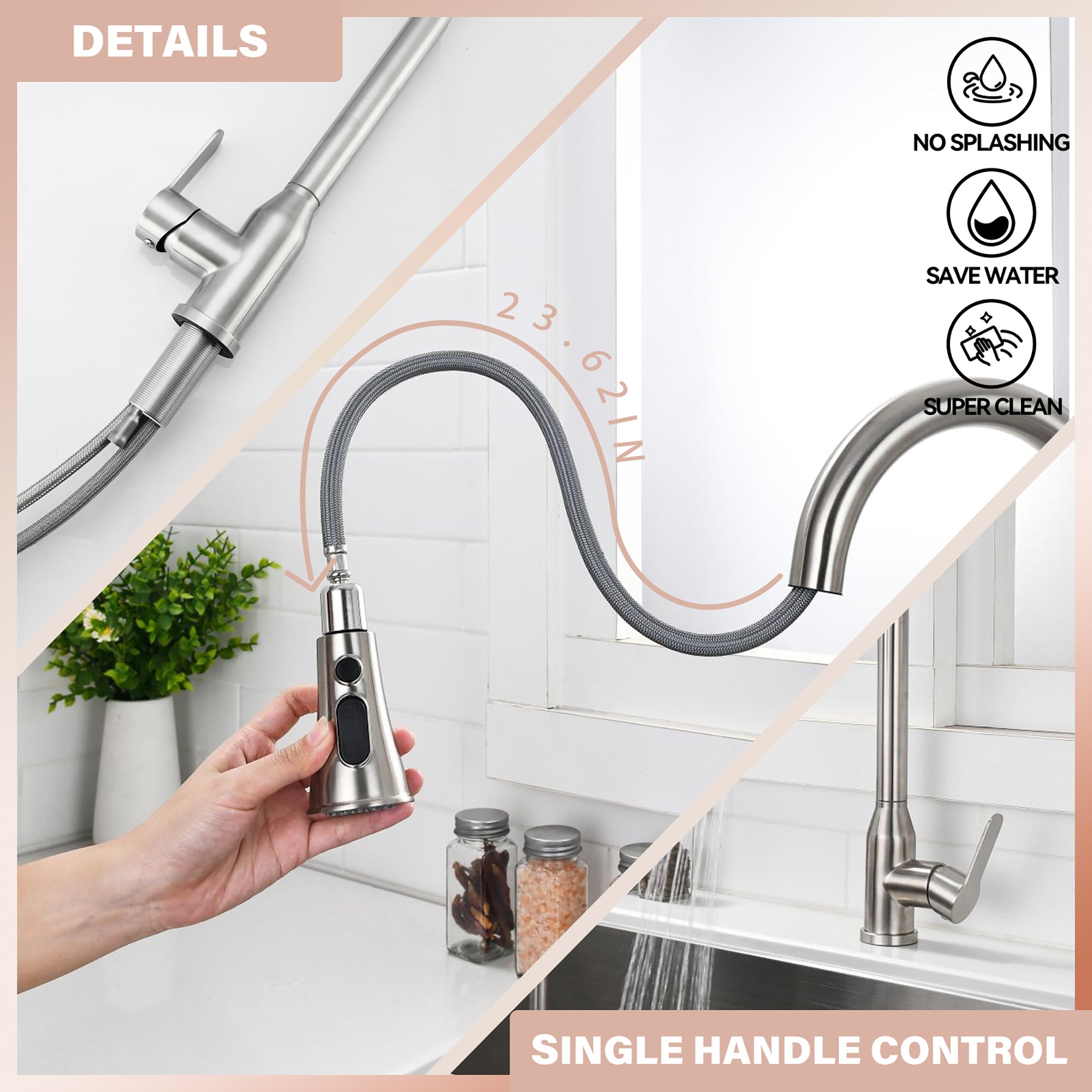 Stainless Steel High Arc Kitchen Faucet with Pull Down Sprayer in Brushed Nickel Finish