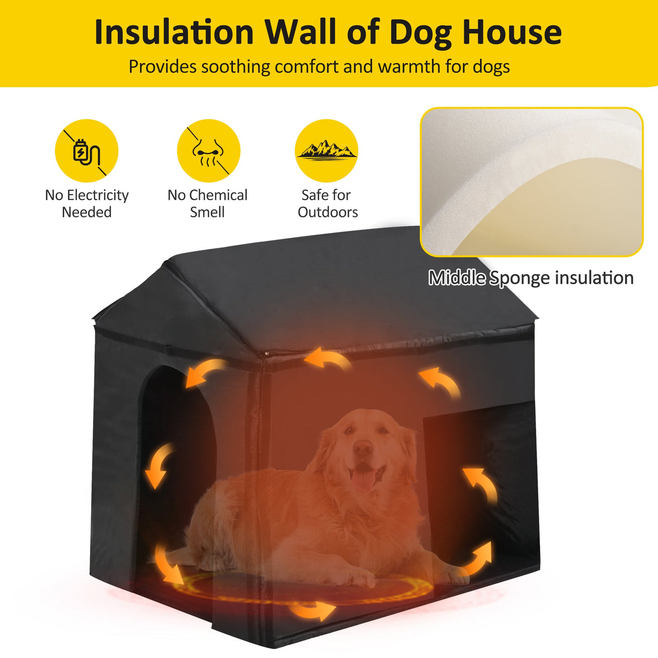 60.2' Large Outdoor Dog House with Insulated Liner for Winter Waterproof Dog Kennel for Medium & Large Dogs, Dog House with Porch and Asphalt Roof and Elevated Floor, Nature