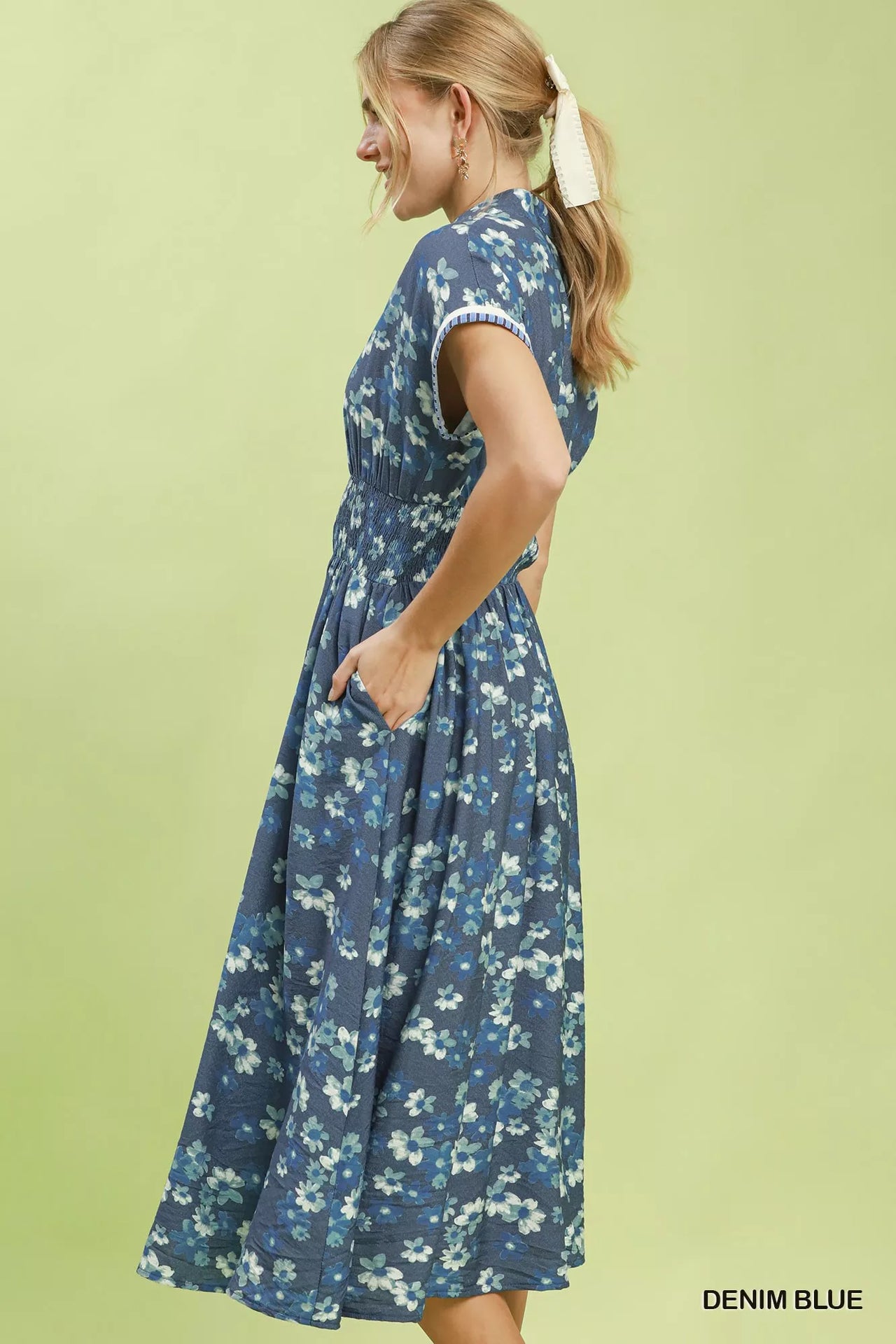 Umgee Ruffle Sleeve Henley Shift Dress