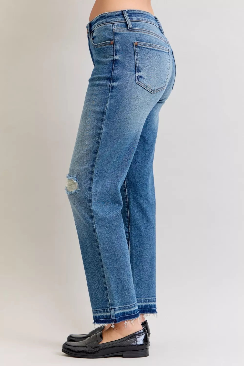 Judy Blue Full Size Mid Rise Bf Patch & Repair Destroyed Release Hem Jeans Plus Size