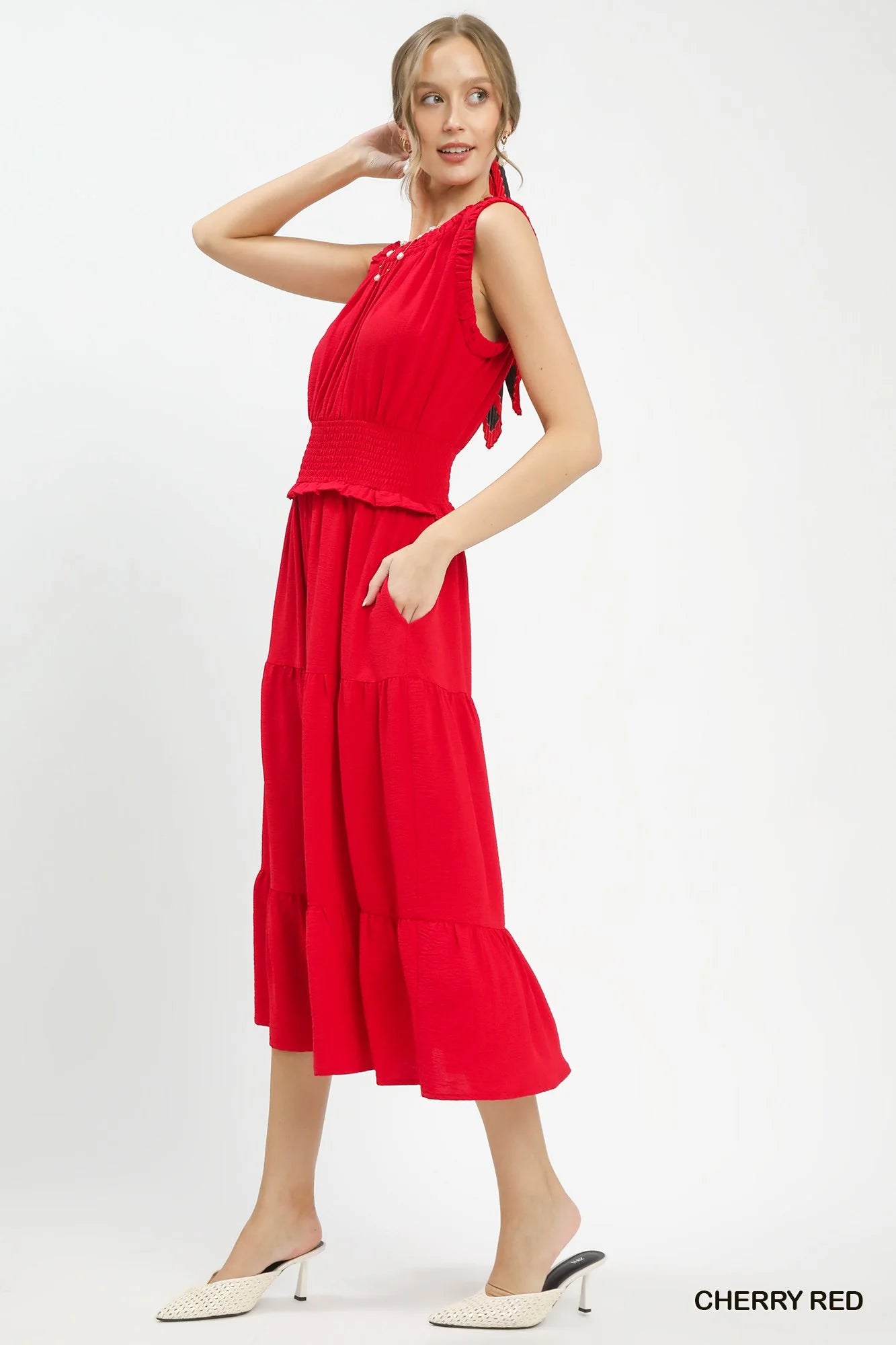 Umgee Smocked Waist Tiered Midi Dress