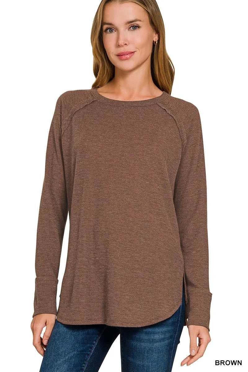 Zenana Baby Waffle Long Sleeve Top