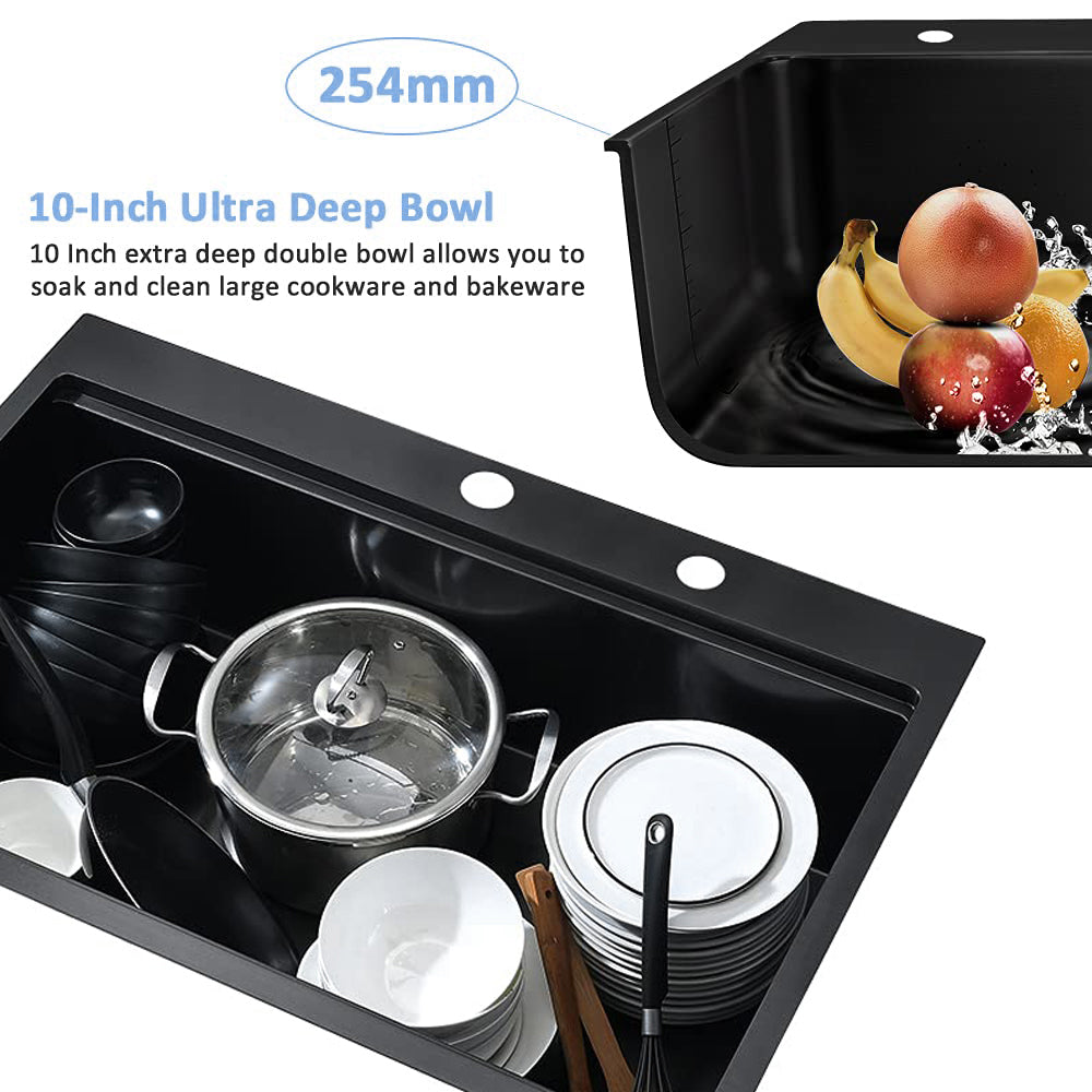Workstation 33-inch Drop-In Kitchen Sink R10 Radius Stainless Steel Kitchen Sink Single Bowl with Intergrated Ledge & Accessories (Pack of 5) -33'x22'x10'