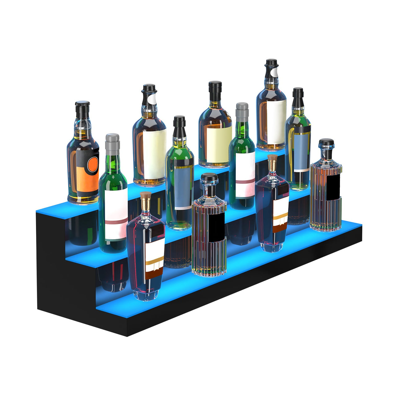 LED Lighted Liquor Bottle Display, 3 Tiers 40 Inches, Illuminated Home Bar Shelf with RF Remote & App Control 7 Static Colors 1-4 H Timing, Acrylic Drinks Lighting Shelf for Holding 30 Bottles