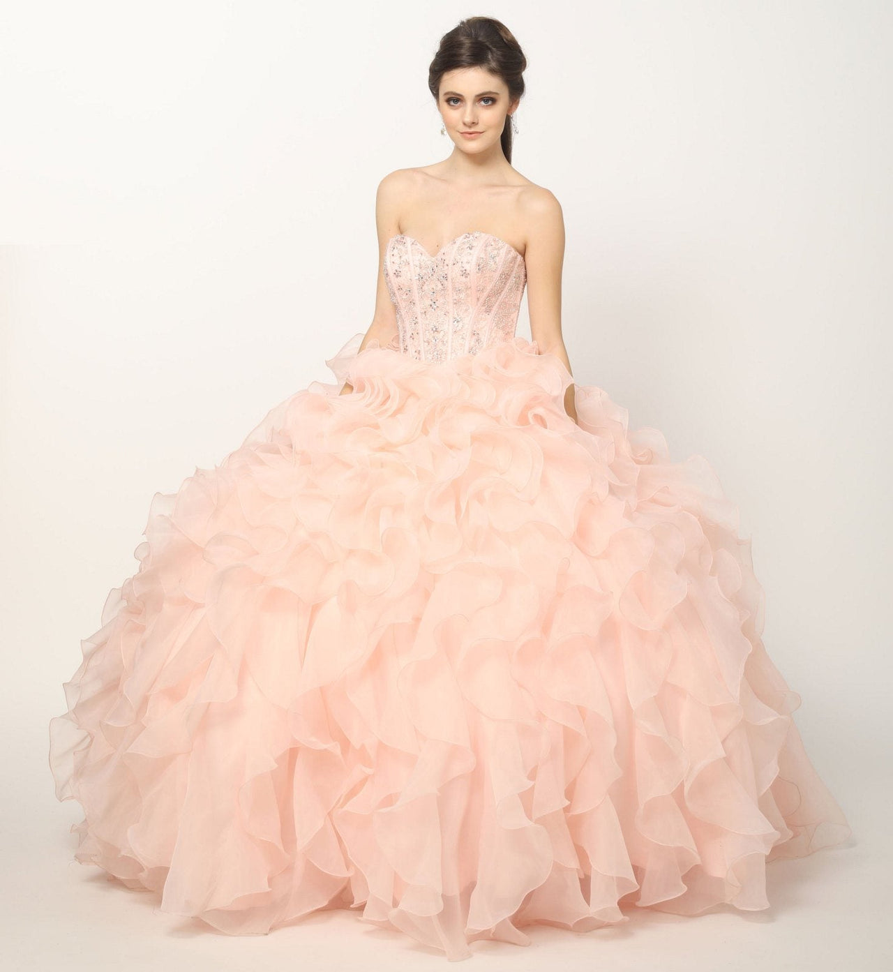 Juliet 1418 Cinderella Ball Gown Organza Ruffle Skirt Beaded Corset Bodice