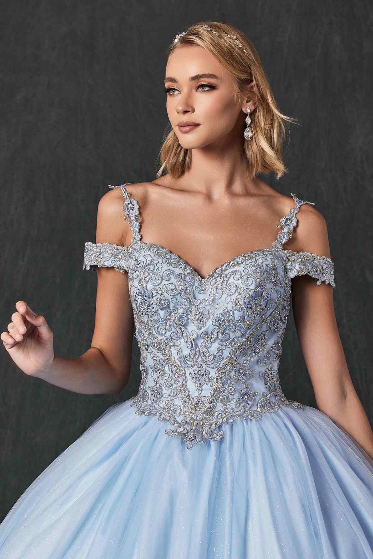 Juliet 1430 Dress Quinceanera Ball Gown Embroidered Applique Glitter Tulle