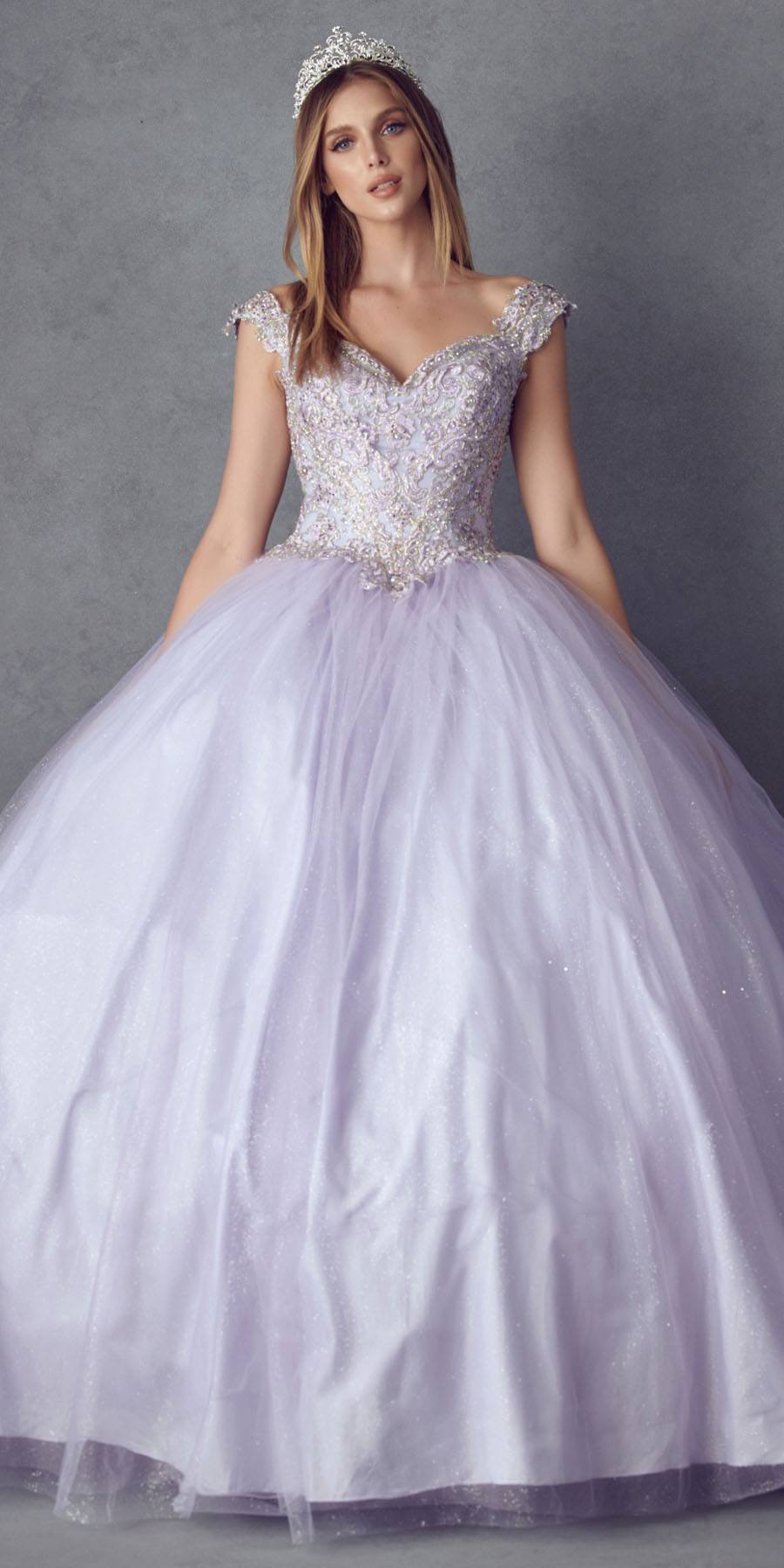 Juliet 1430 Dress Quinceanera Ball Gown Embroidered Applique Glitter Tulle