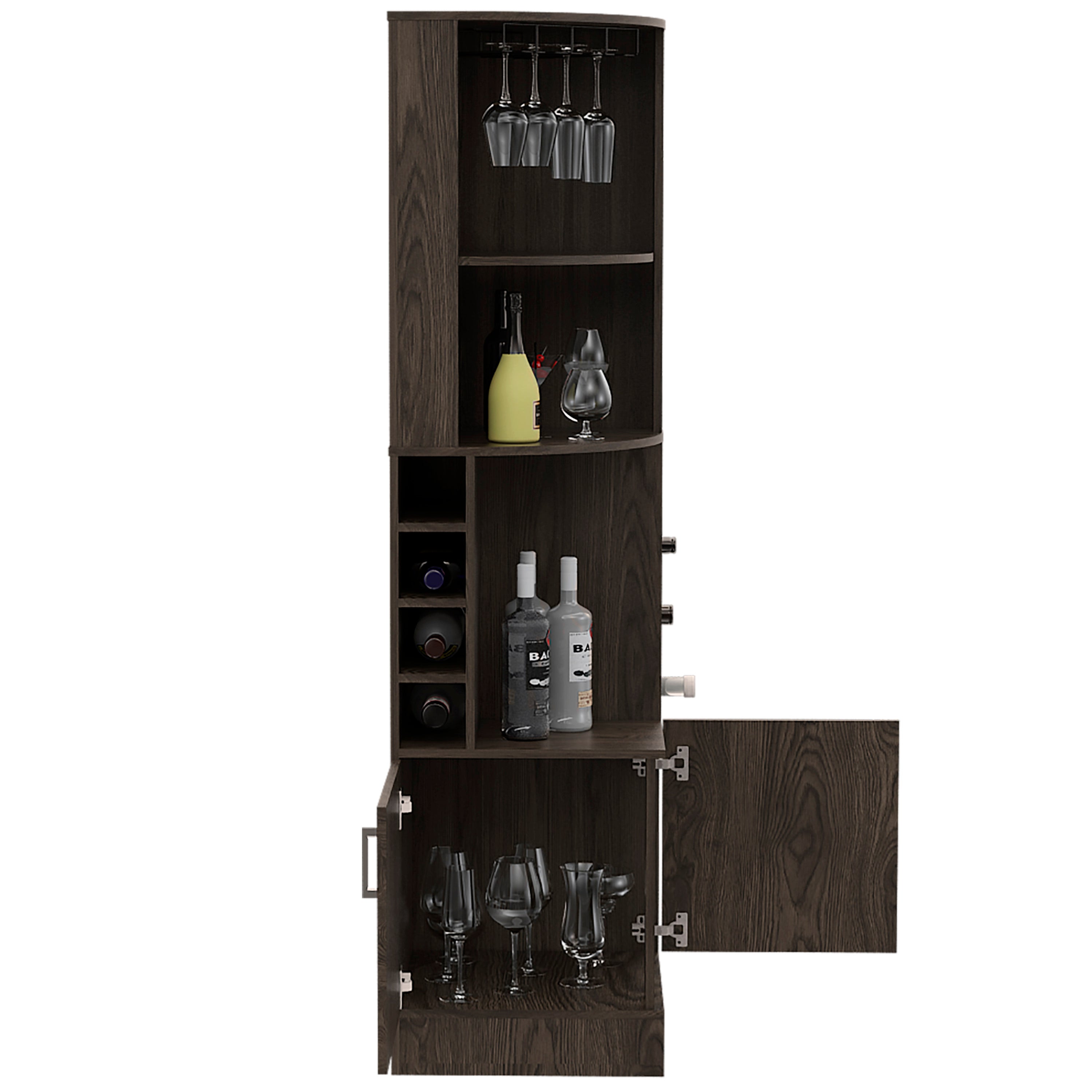 Seattle Bar Cabinet, Eight Bottle Cubbies, Two Large Open Shelves