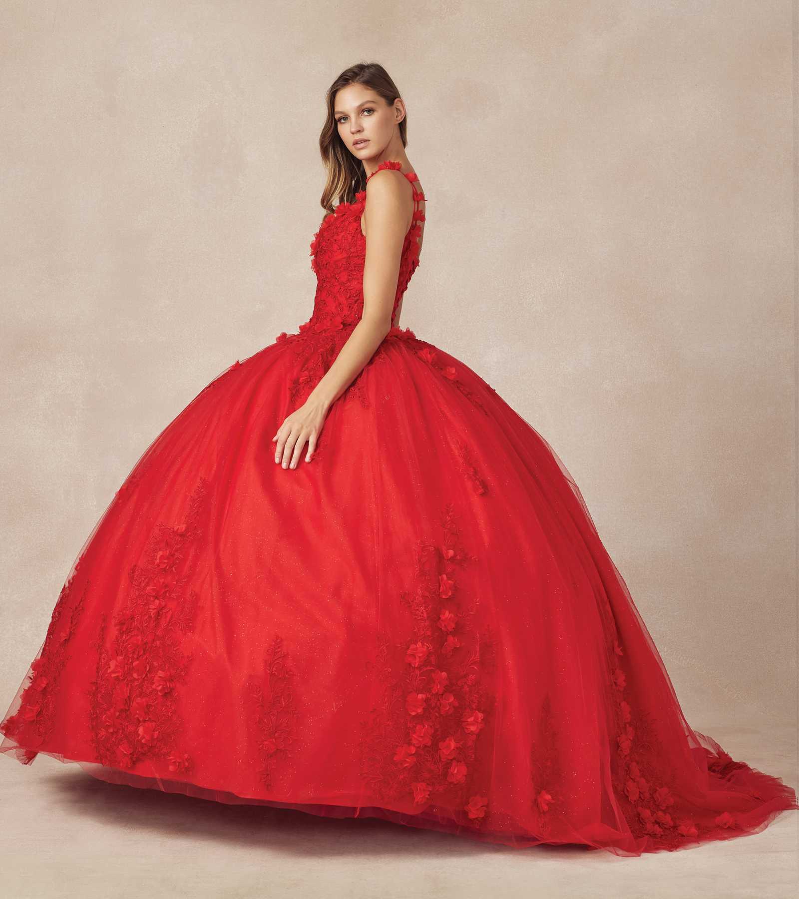 Juliet 1437 Floral Applique Quinceanera Ball Gown With 3D Flowers