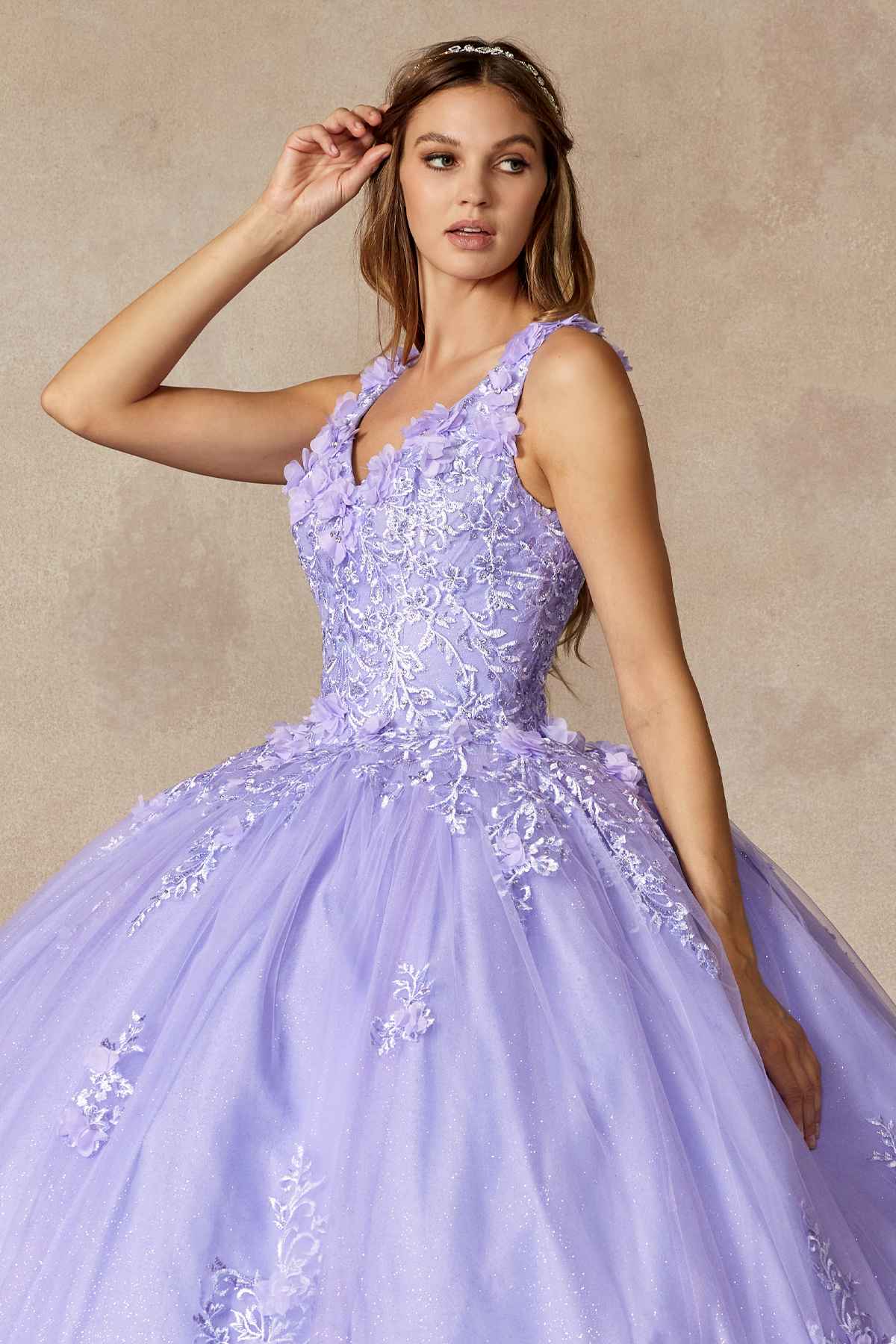 Juliet 1437 Floral Applique Quinceanera Ball Gown With 3D Flowers
