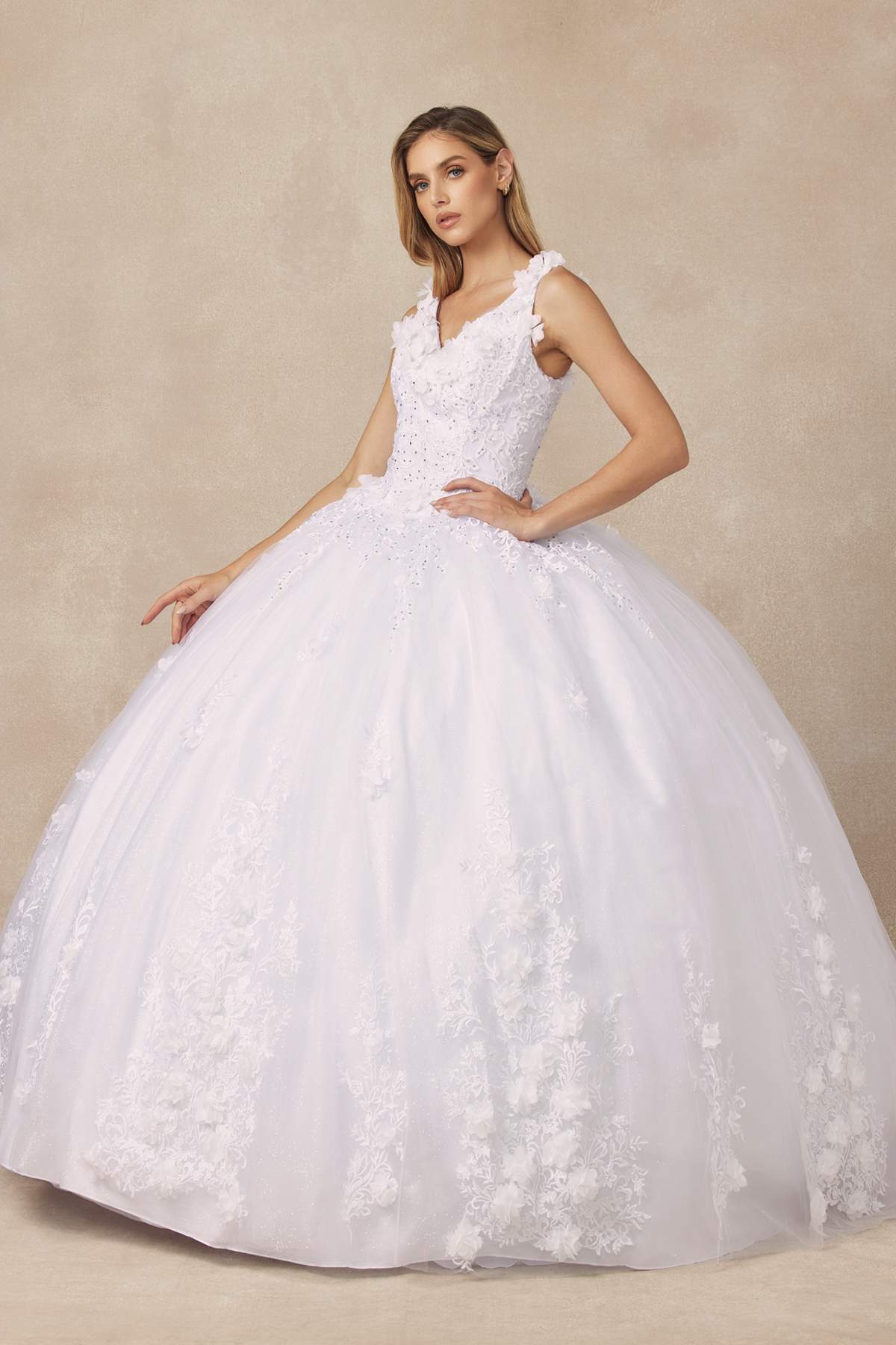 Juliet 1437 Floral Applique Quinceanera Ball Gown With 3D Flowers