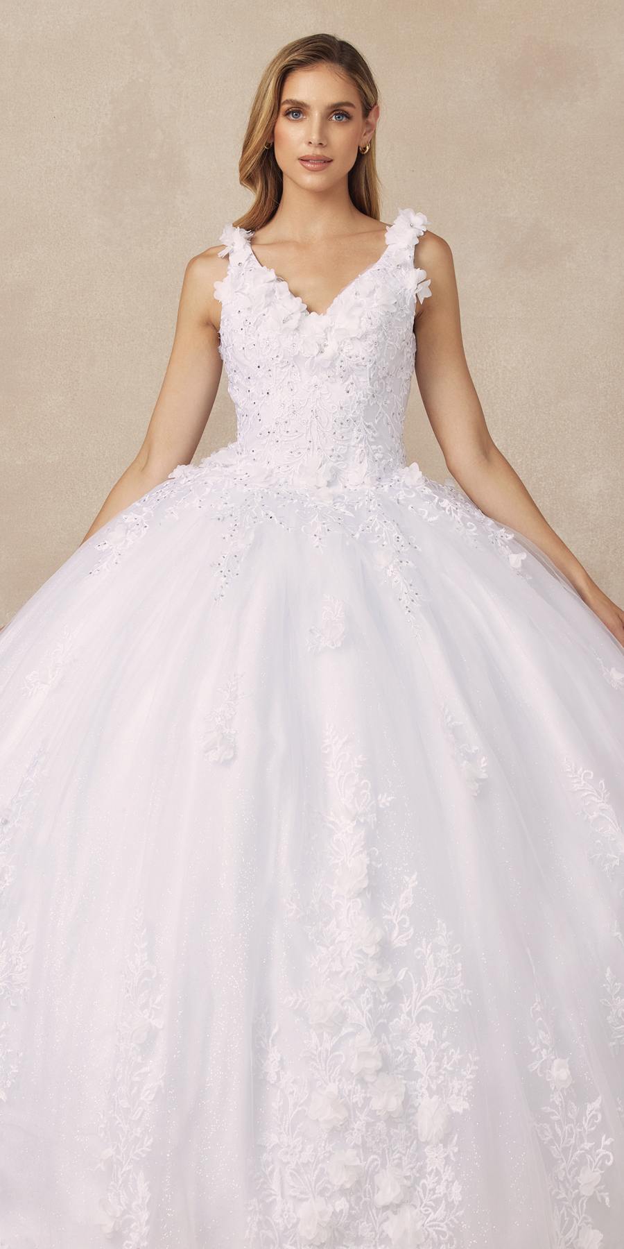 Juliet 1437 Floral Applique Quinceanera Ball Gown With 3D Flowers