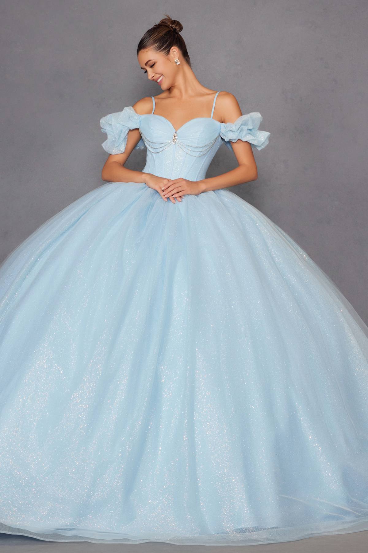 Juliet JT1487H Cold Shoulder quinceanera Ball Gown