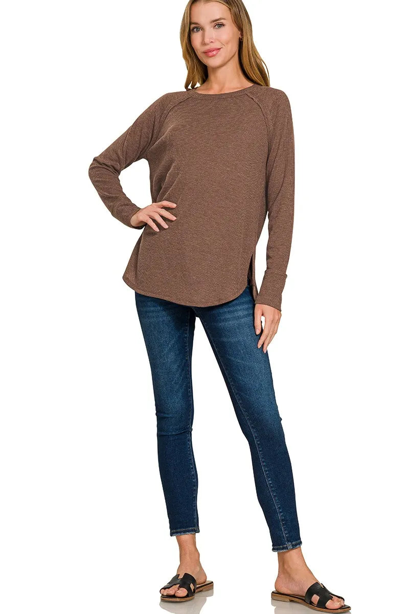 Zenana Baby Waffle Long Sleeve Top