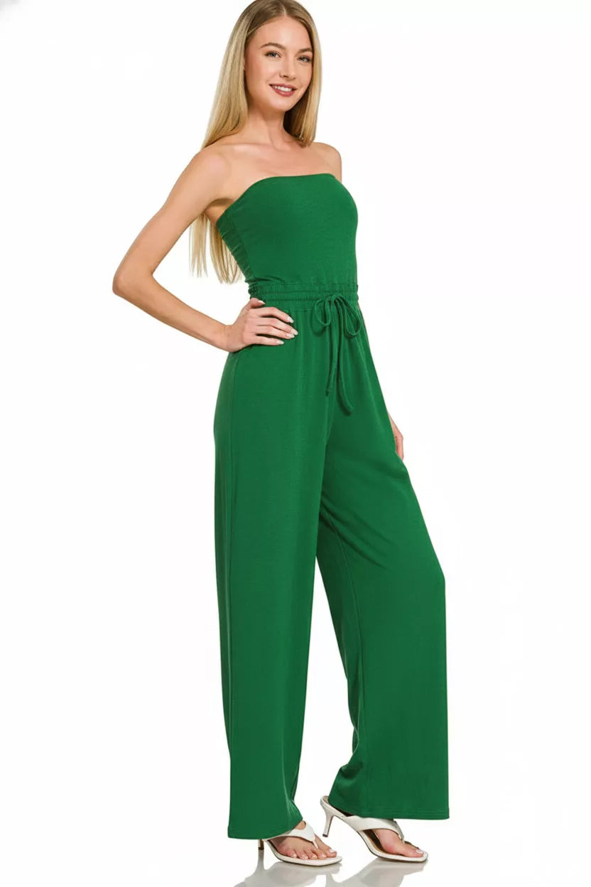 Zenana Tube Top Jumpsuit with Drawstring Waist