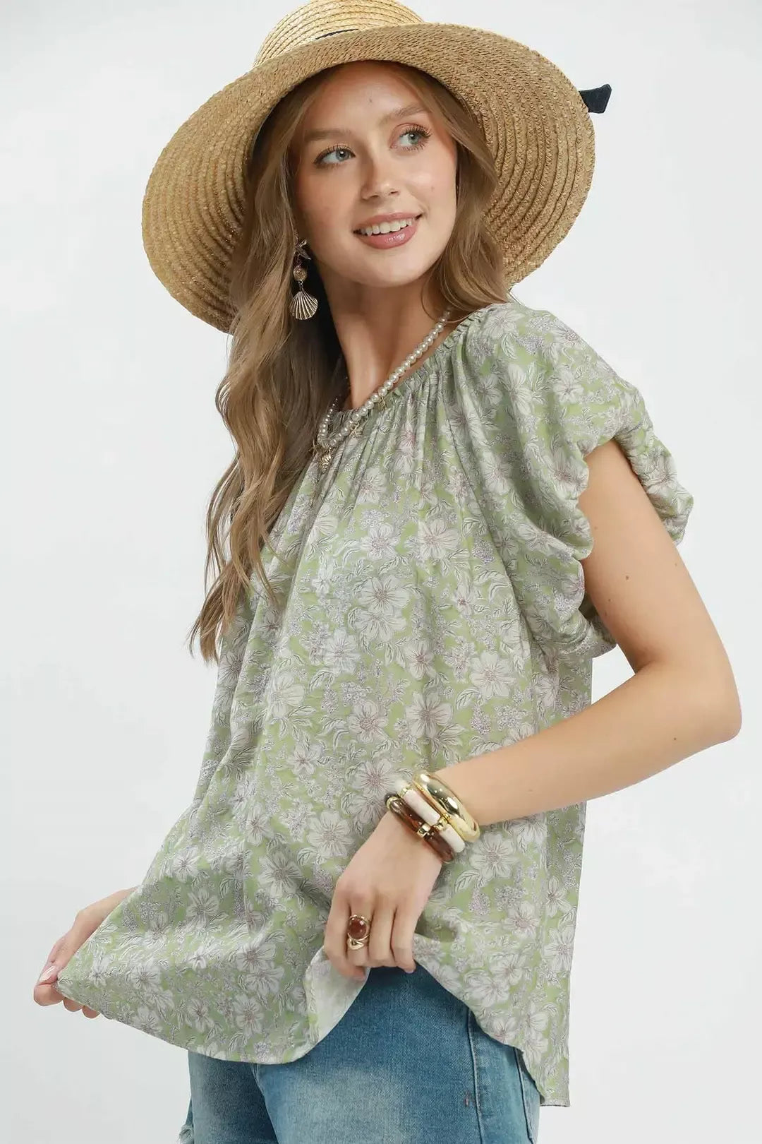 Umgee Floral Puff Sleeve Blouse