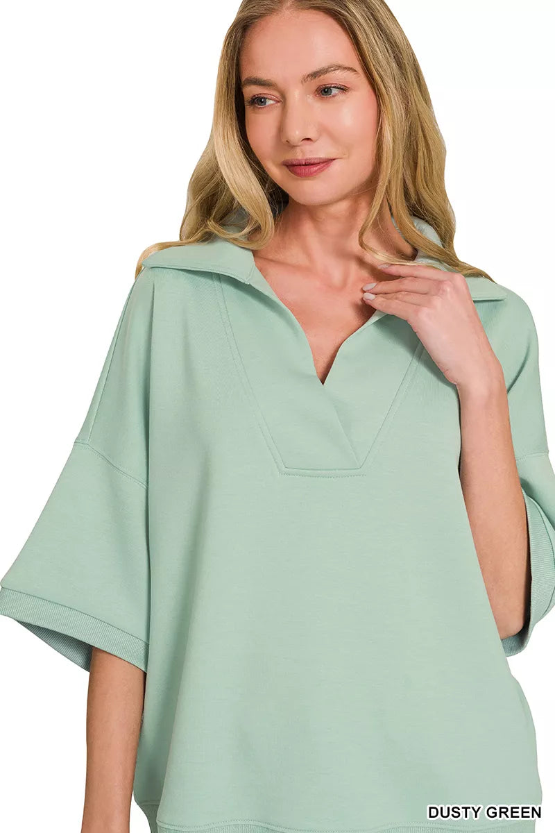 Zenana Scuba Collared Short Sleeve Pullover