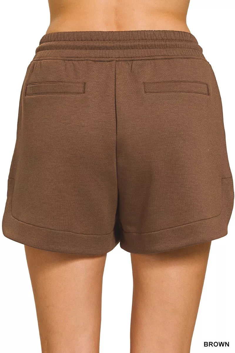 Zenana Scuba Elastic Waistband Shorts With Pocket