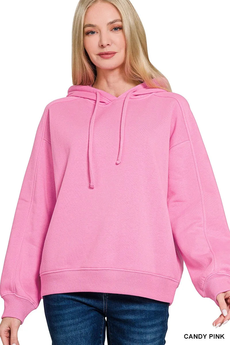 Zenana Drawstring Relaxed Fit Fleece Hoodie