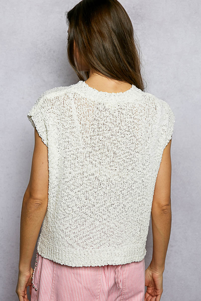 POL Star Round Neck Popcorn Knit Top