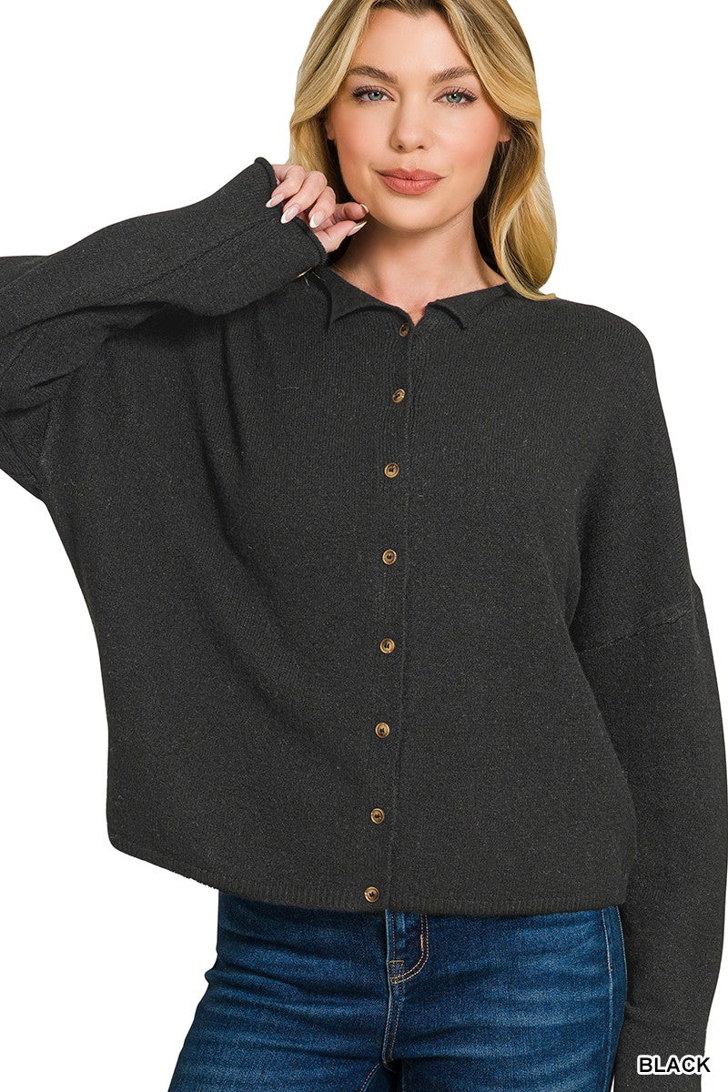 Zenana Collared Button Down Cardigan Sweater