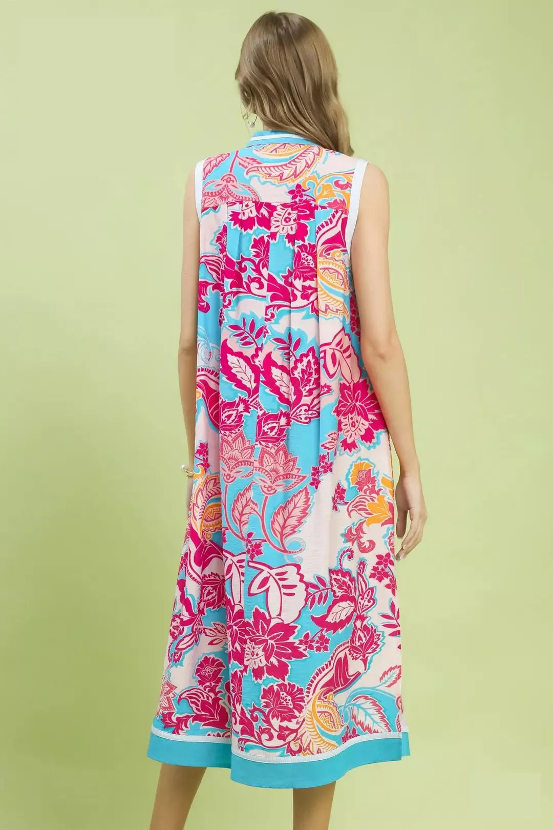 Umgee Floral Sleeveless Midi Dress with Side Pockets