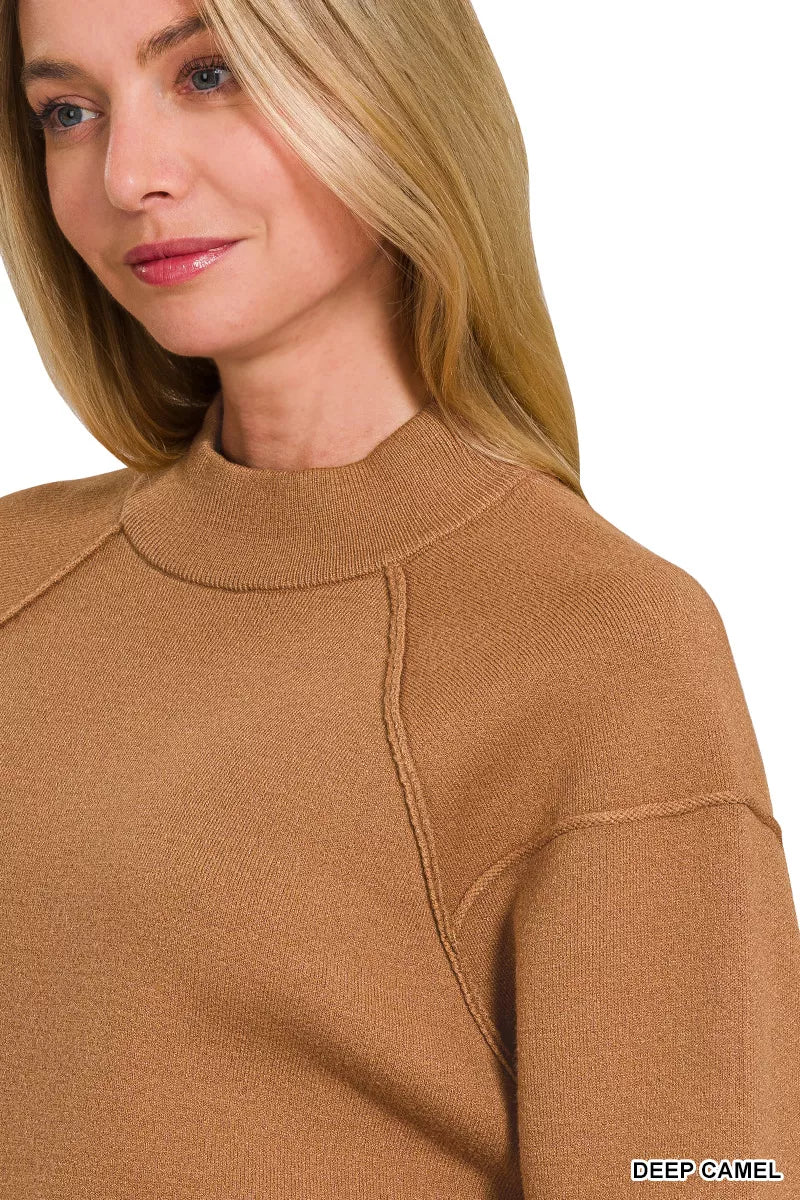 Zenana Viscose Mock Neck Exposed Seam Sweater