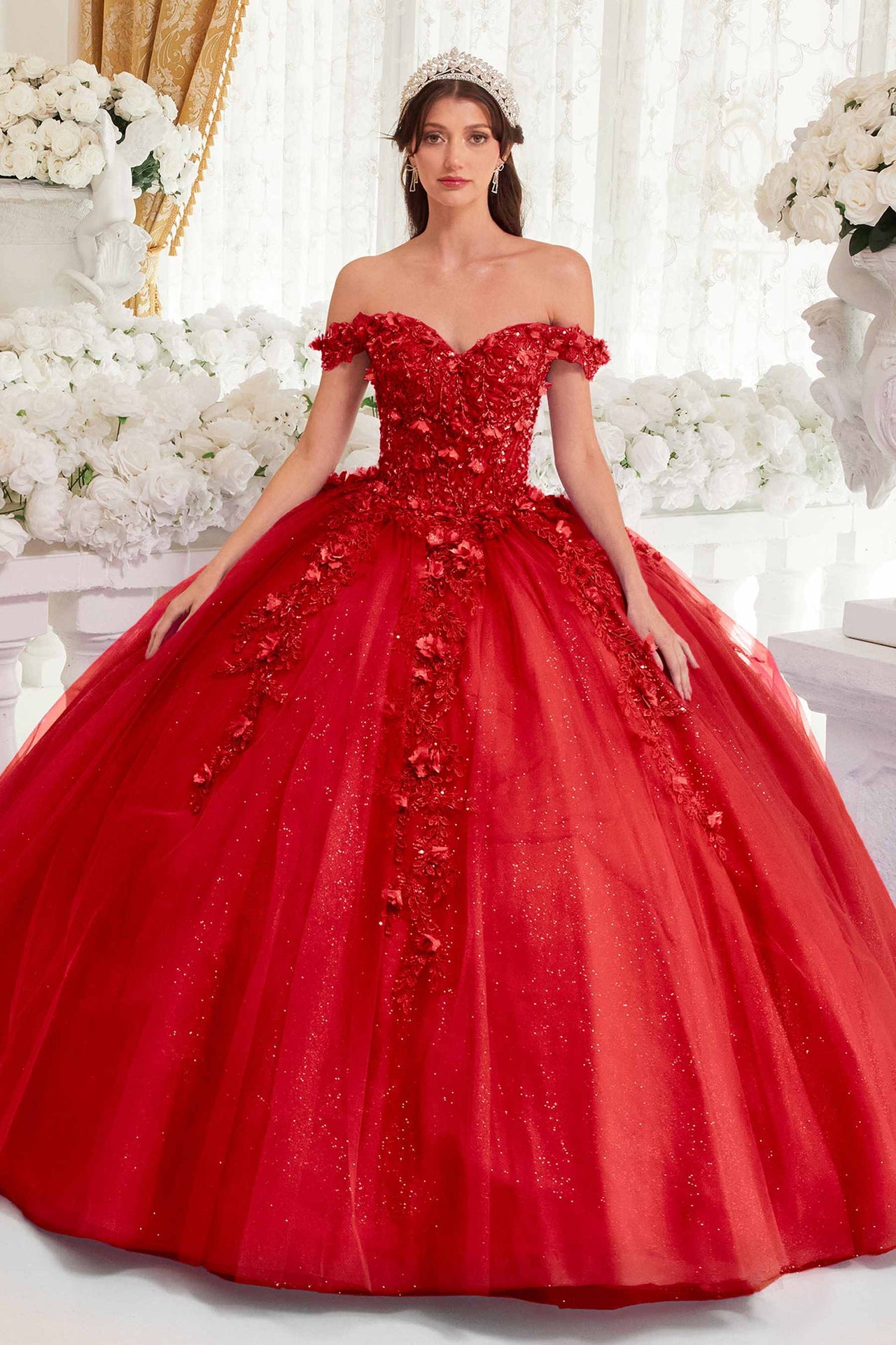 Ladivine 15717 Off the Shoulder 3D Floral Applique Quinceanera Gown