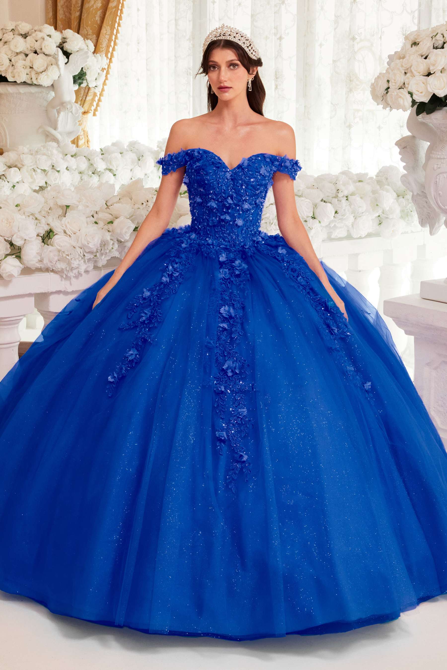 Ladivine 15717 Off the Shoulder 3D Floral Applique Quinceanera Gown