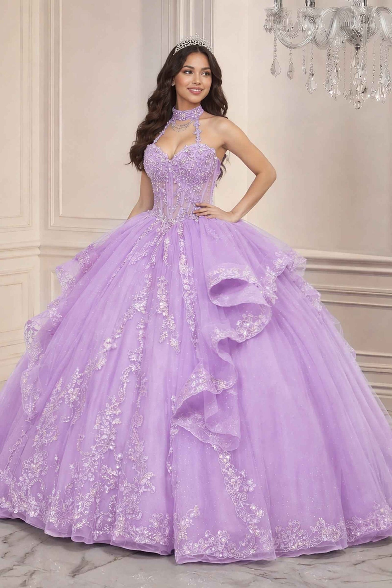 Ladivine 15741 Sweetheart Neckline Choker Strap Quinceanera Gown