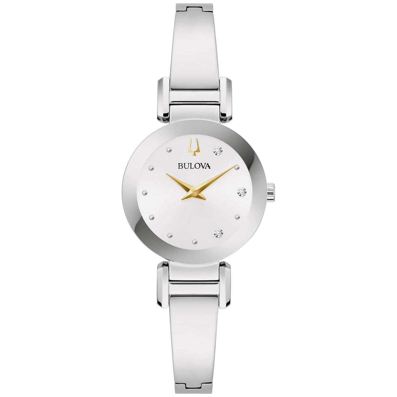 Bulova Marc Anthony Ladies Modern Diamond Silver Stainless Steel Bangle Bracelet WatchSilver White Dial Style: 96P241